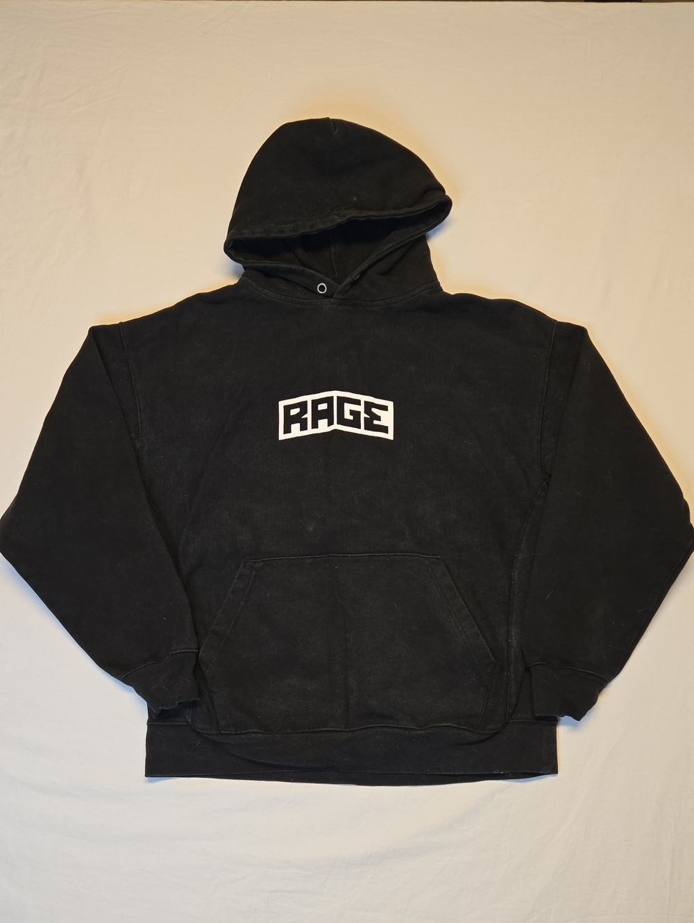 Rage Black Cotton Blend Pullover Hoodie Sweater with White Logo